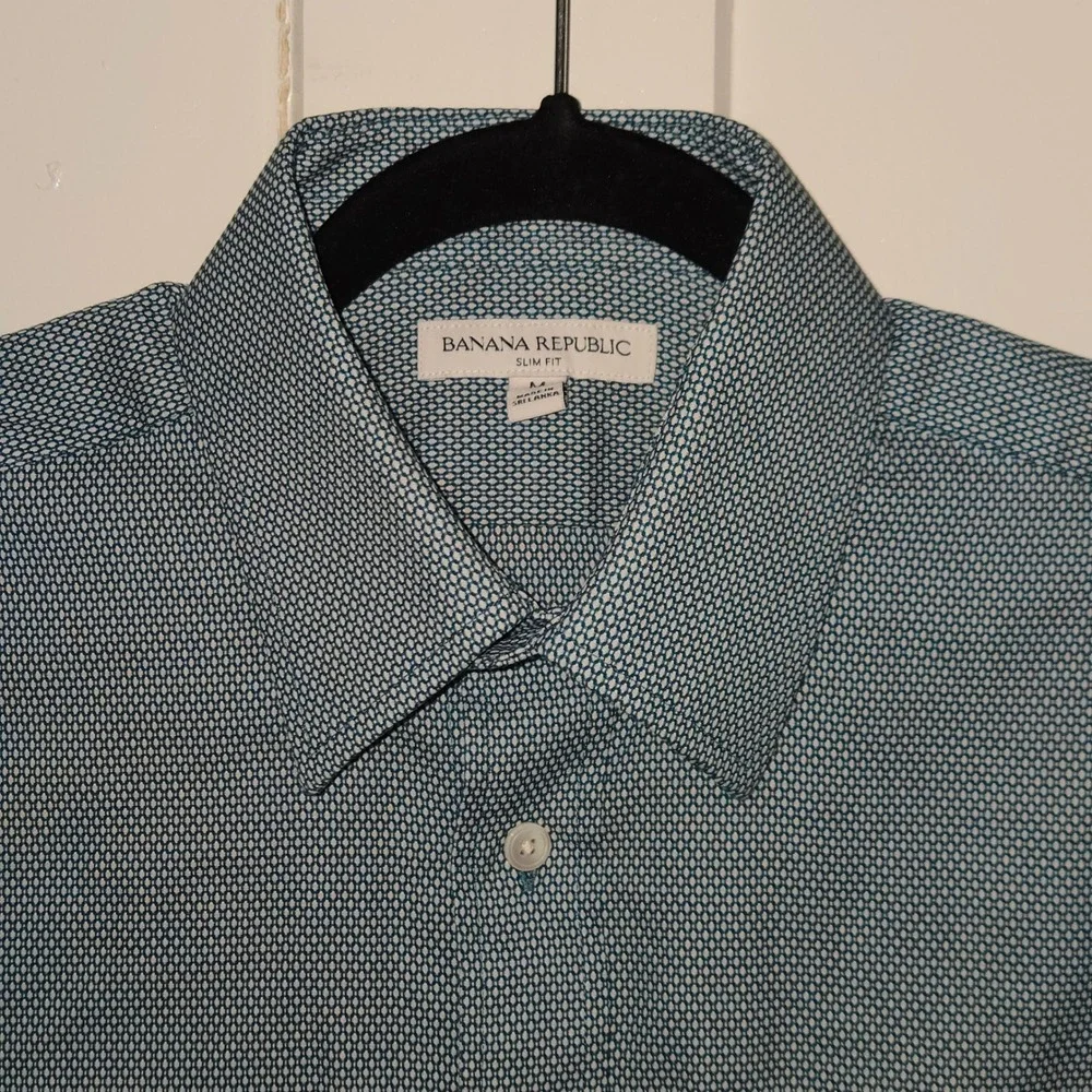 Banana‎ Republic Slim Fit Mens Medium Teal White Honeycomb Button Down Shirt